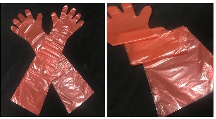 100 Per Box Soft Plastic Film Gloves Long Arm Veterinary Examination Artificial Insemination Glove