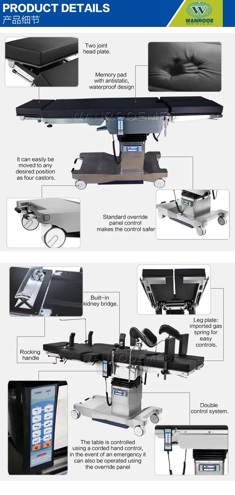 Aot500 Hospital Surgical Room Electric Orthopedic Ophthalmology Operating Table