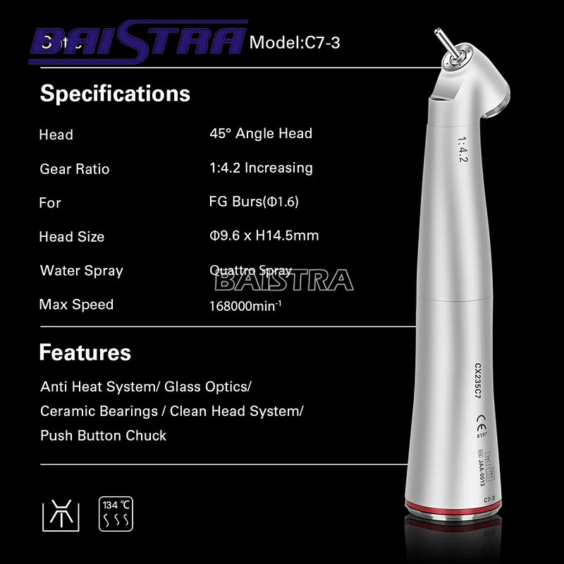 Azdent Fiber Optic 1: 4.2 Increasing Contra Angle Handpiece Dental Handpiece