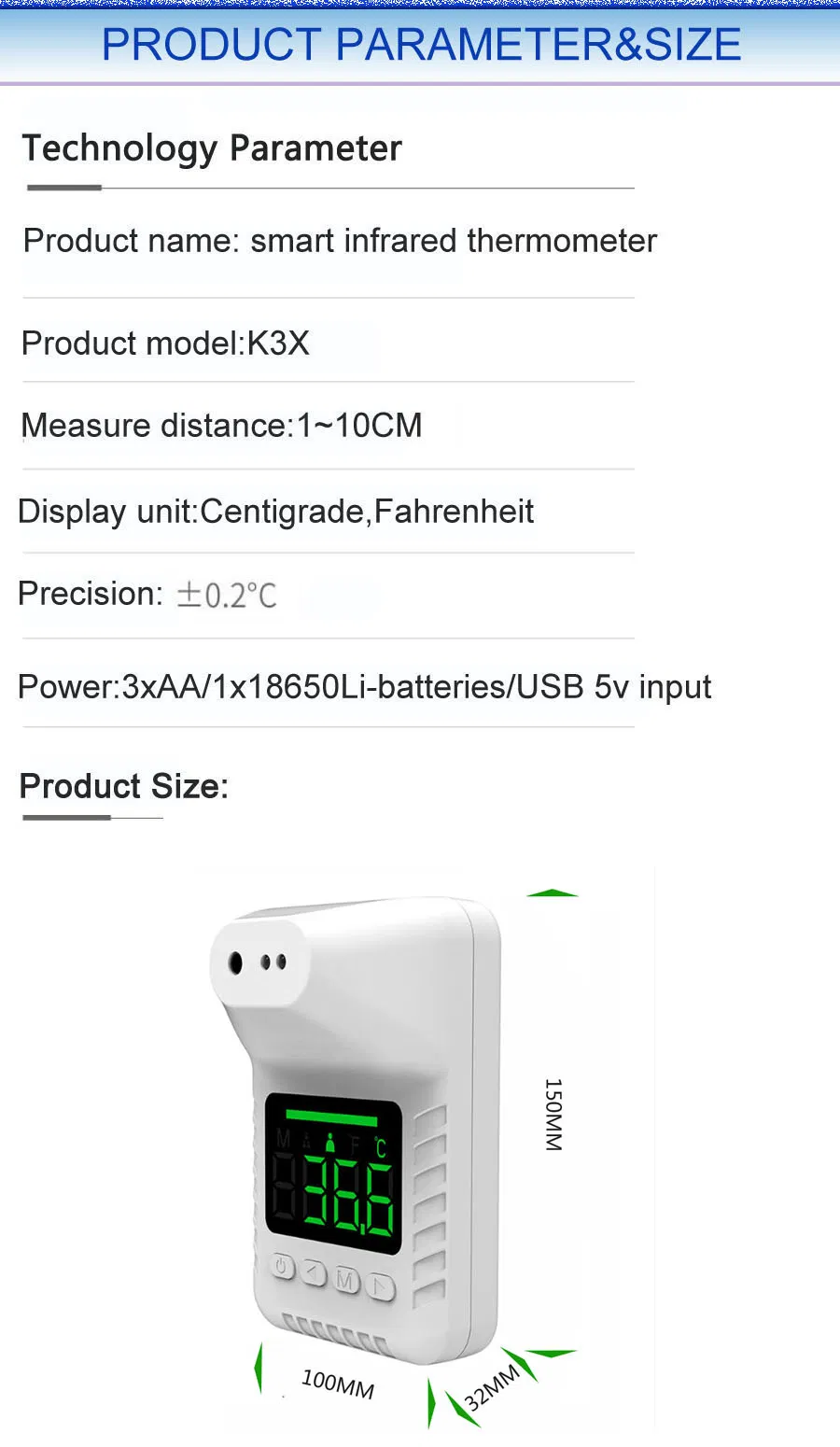 Best Economic and Hot Selling Wall Infrared Thermometer with Voice Low Temperature Environment Working