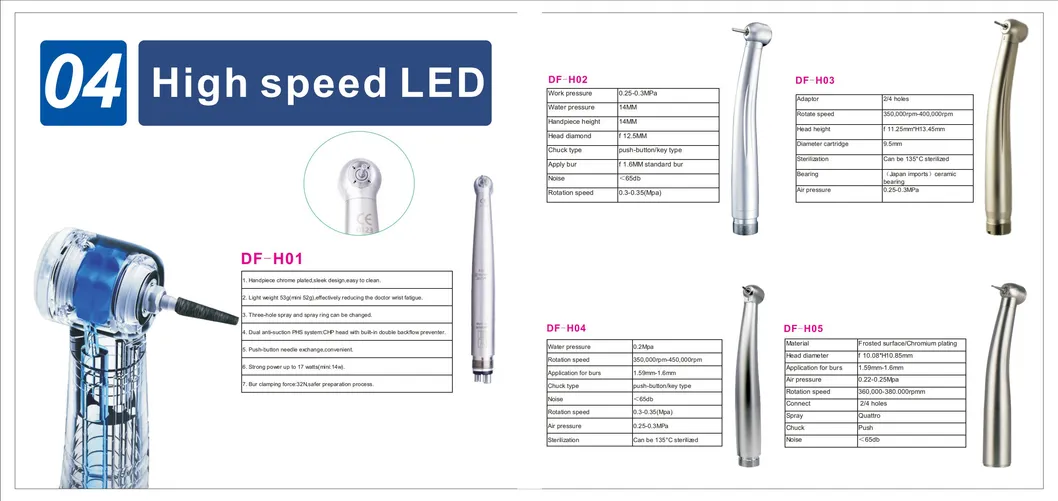 China Cheap LED Electric Imported Ceramic Bearing Standard Needle Head Surgical Dental High Speed Handpiece