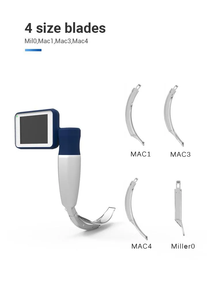 Disposable Video Laryngoscope with Mil0 Mac1 Mac3 Mac4 Single Use Plastic Blades for ICU