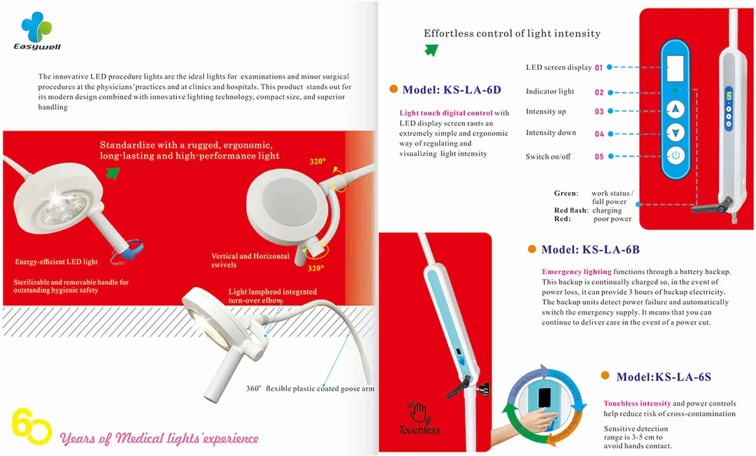 Easywell 6W LED Ks-La-6D Light Touch Examination Light for Minor Surgery with Ce, ISO