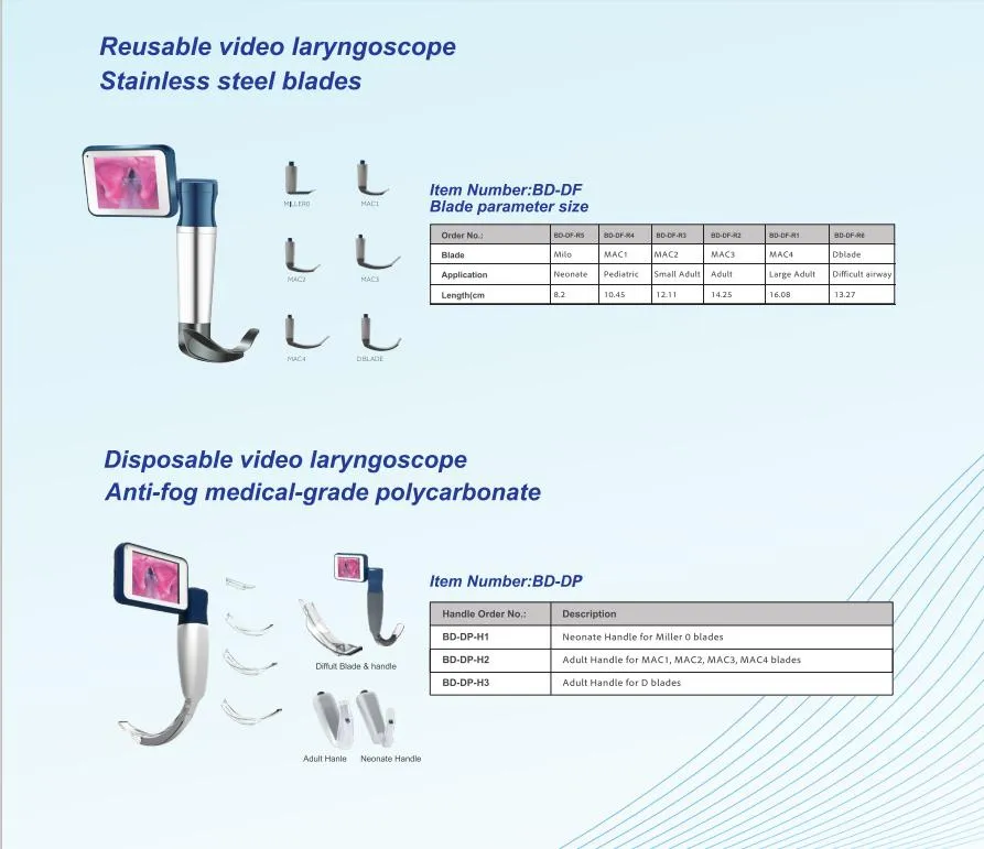 Ent Department Use Medical Fiberoptic Laryngoscope Set for Intubation Video Laryngoscope