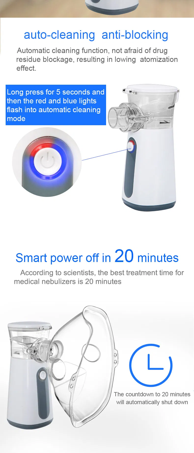 Hochey Medical Hot Selling Un204 Portable Kids Asthma Inhaler Kids Steam Portable Chargable Nebulizer for Children and Adoult