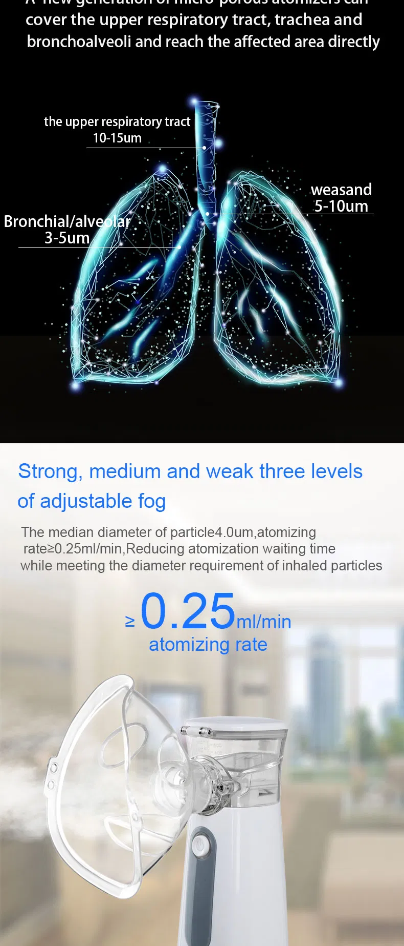 Hochey Medical Hot Selling Un204 Portable Kids Asthma Inhaler Kids Steam Portable Chargable Nebulizer for Children and Adoult