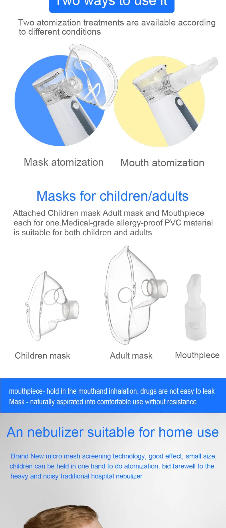 Hochey Medical Hot Selling Un204 Portable Kids Asthma Inhaler Kids Steam Portable Chargable Nebulizer for Children and Adoult