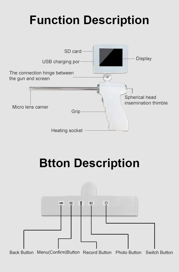 IN-AIG-2 veterinary breeding semination ai gun with camera for cattle cow