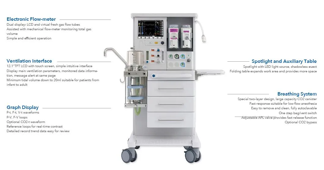 Medical Equipment Anesthesia Machine/Workstation with 12.1 Inch Touch Screen