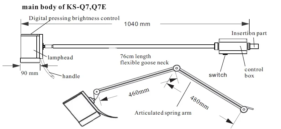 Medical Equipment CE & ISO Ks-Q7 Hospital Bed Rail Clamp LED Surgical Lamp