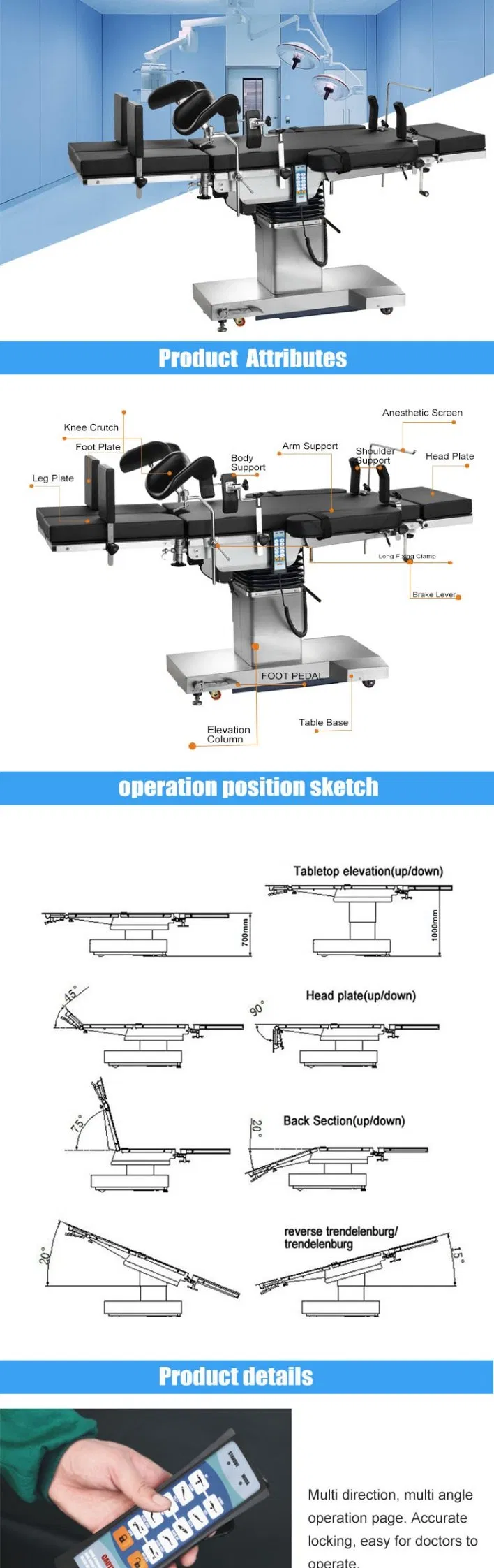 Medical Equipment Factory Price Electric Surgical Operation Table with Sliding for C Arm (HFEOT99)