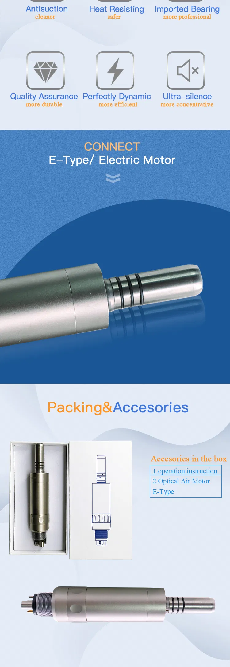 Micromotor Dental Low Speed Handpieces Air Motor with Optical LED for Electrical Contra Angle Dental Handpiece Connector