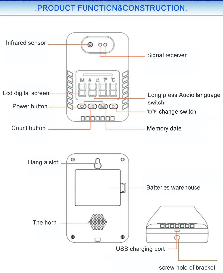 New and Upgraded Economical Price Smart Ai Wall Infrared Thermometer with Voice and Support18 Countries Languages CE, RoHS
