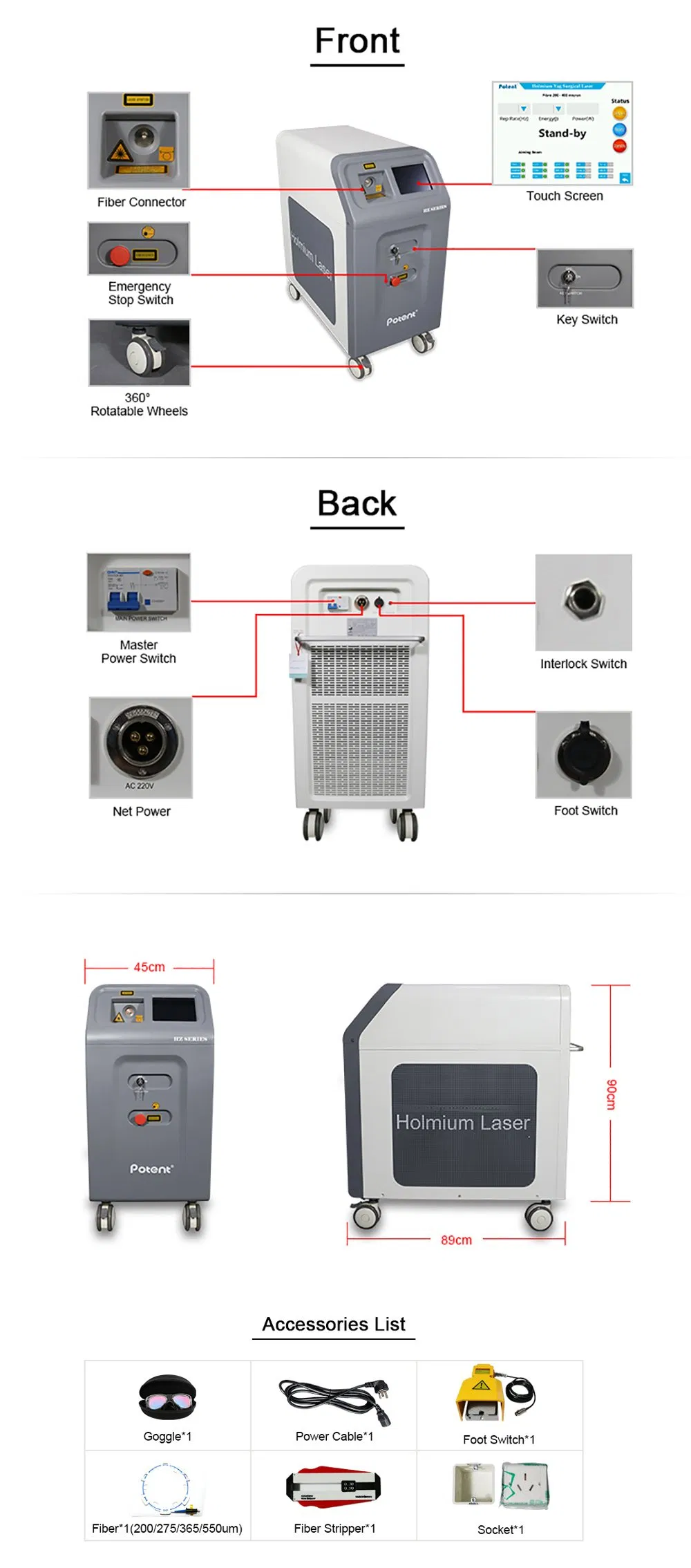Professional Hz-90-Watt Holmium Laser Therapeutic for Bladder Tumor Resection