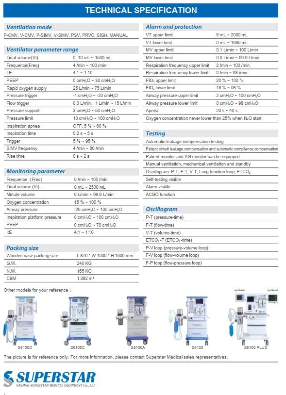 S6100X Superstar Top-Grade Multi-Function Anesthesia Machine for Operation Room