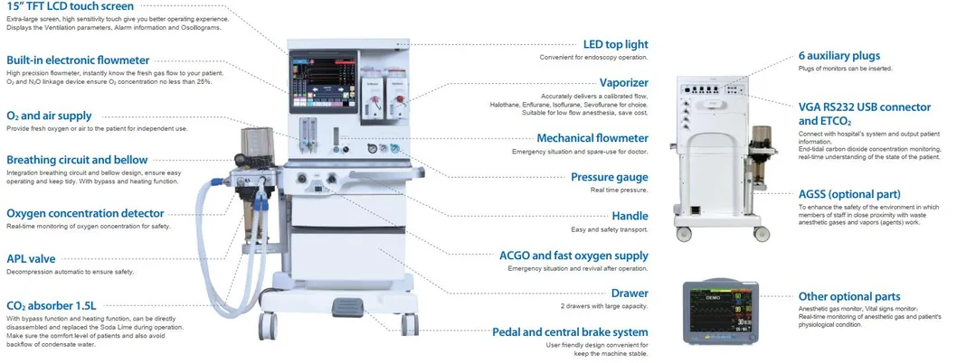 S6100X Superstar Top-Grade Multi-Function Anesthesia Machine for Operation Room