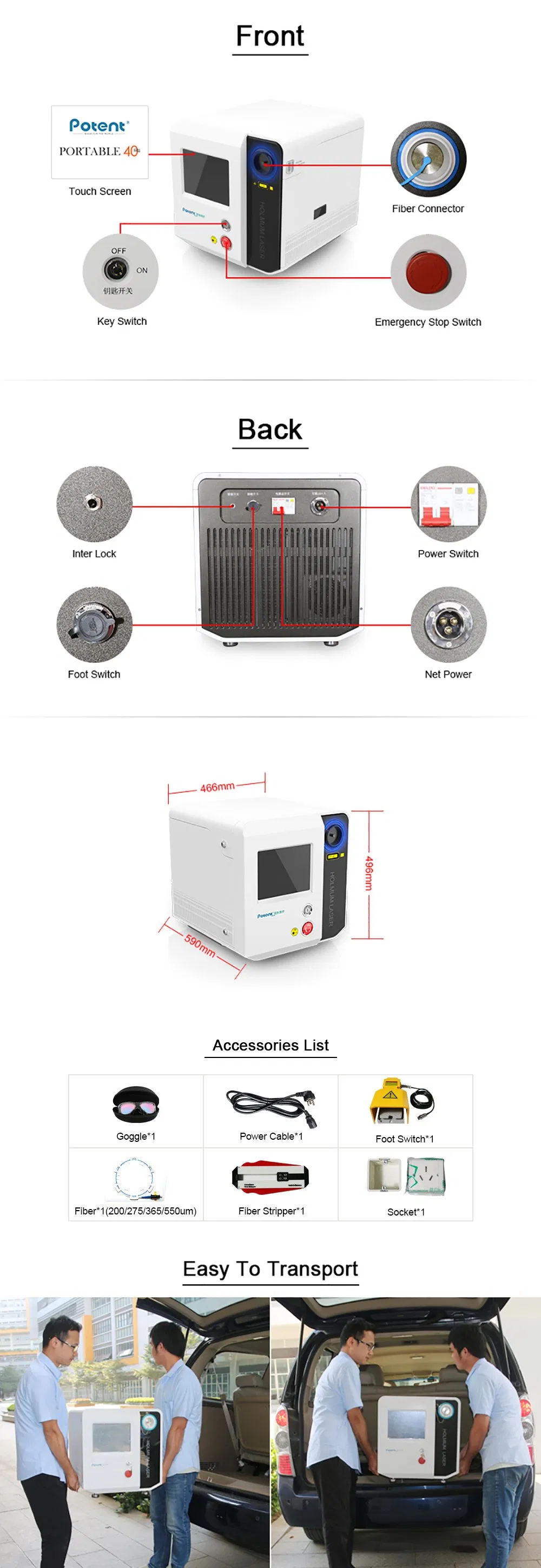 Surgical Device 40watt Portable Urology Medical Equipment for Kidney Bladder Stones Treatment Holmium Laser