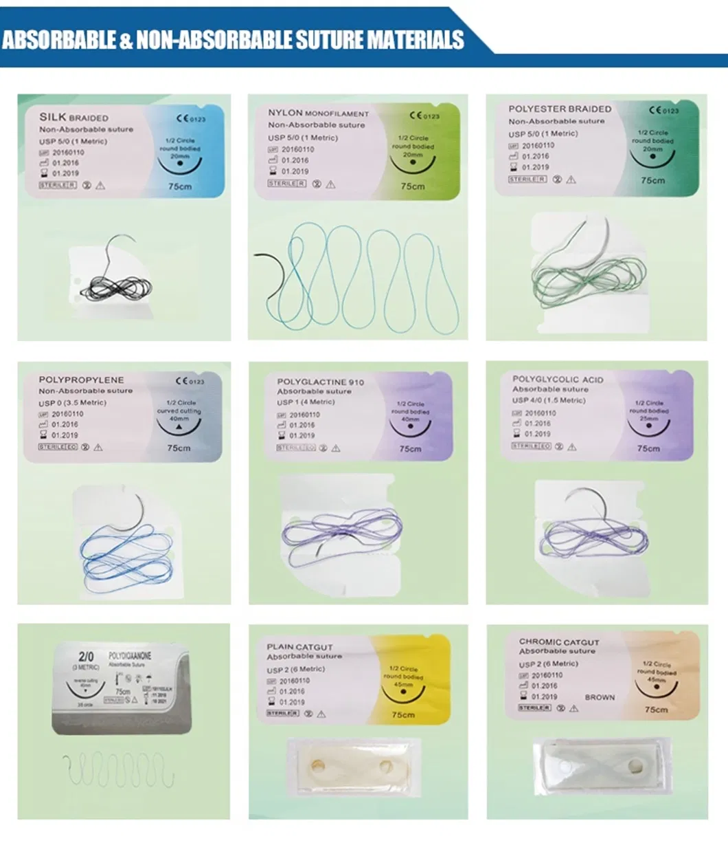 Surgical Suture Disposable Medical Natural Absorbable Chromic Catgut Sizes
