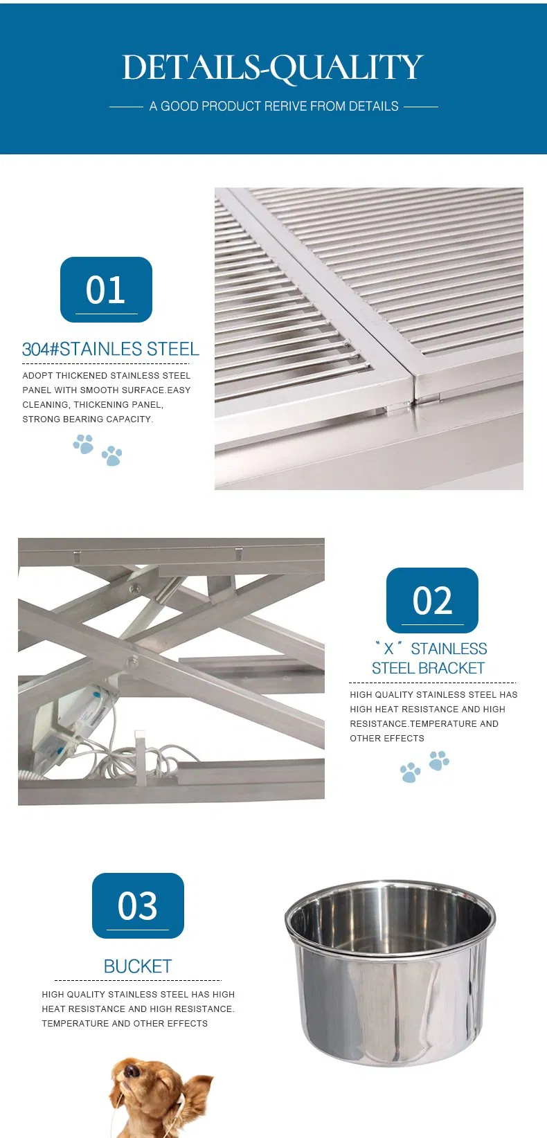 110V/50Hz CE FDA Approved High Quality 304 Stainless Steel Temperature Control Veterinary Surgery Table Customized Vet Operating Table Medical Supplies