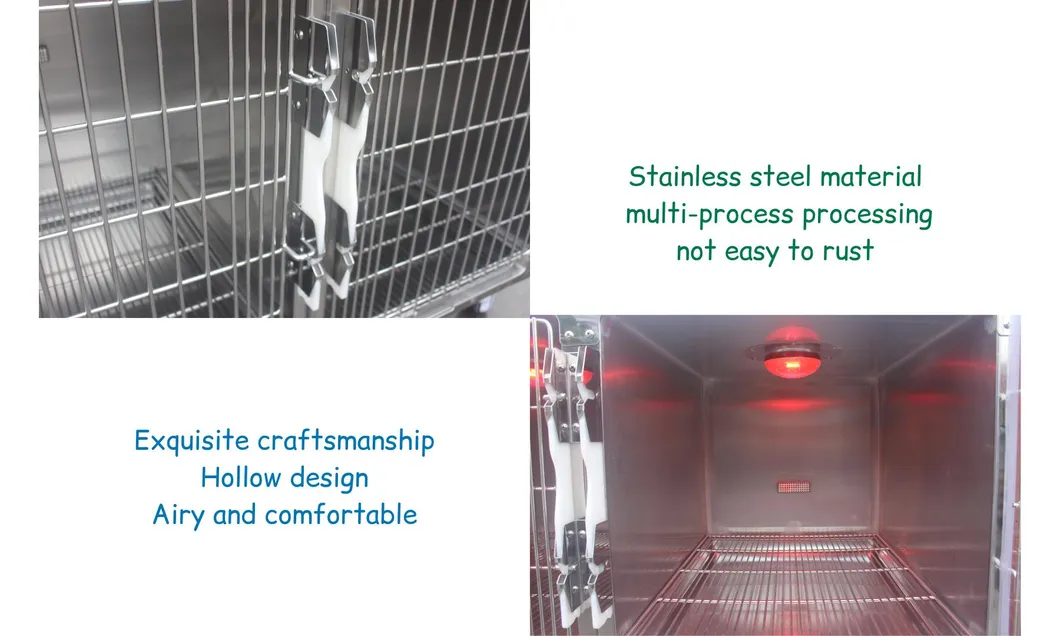 Veterinary Stainless Steel Dog Kennel Pet Cage IV Stand Therapy Warm Oxygen Cage for Pet Cat