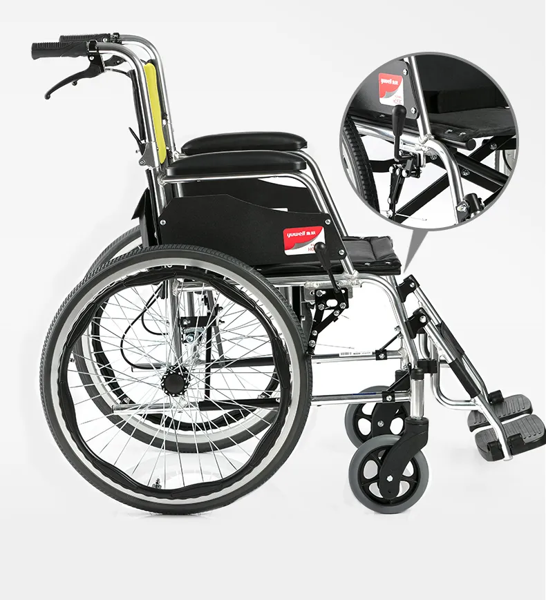 Yuwell Diving Wheelchair H053c Aluminum Alloy Wheelchair Lightweight Folding Double Brake Foldable Back Type Household Elderly Wheelchair